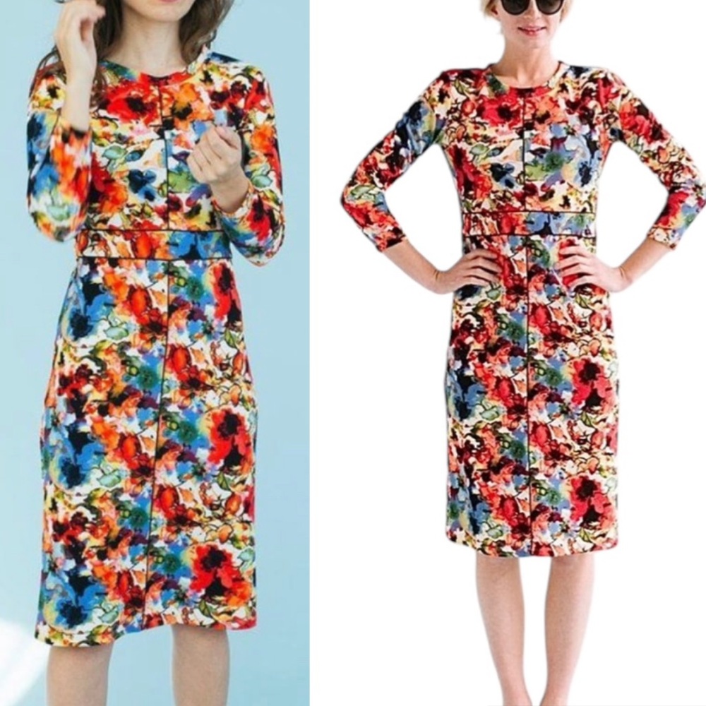 Sonnet James Coco Watercolor Floral Printed Midi Play Dress - S
